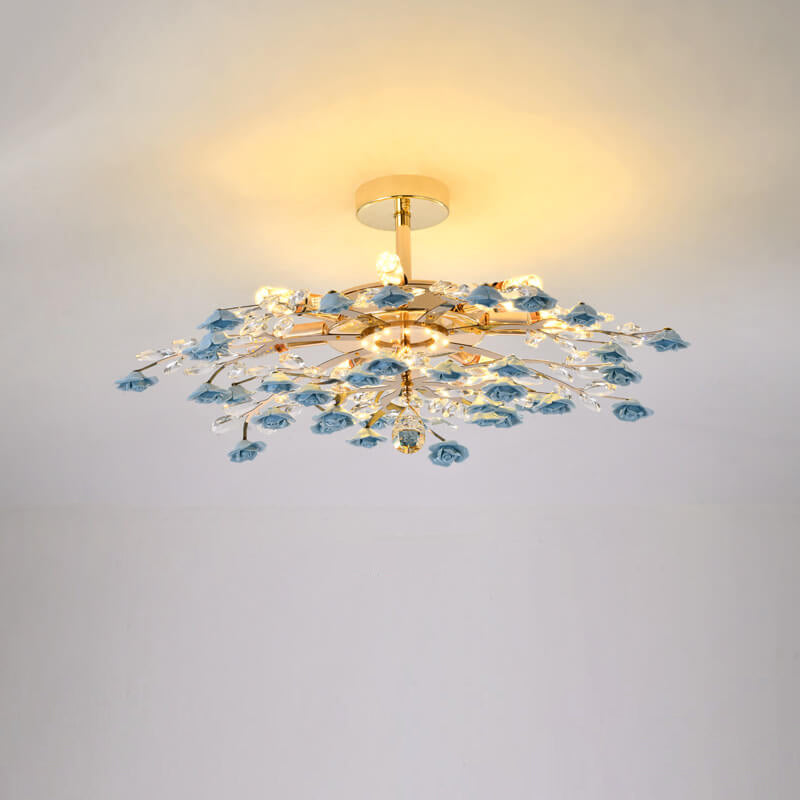 Modern Luxury Rose Iron Ceramic Crystal Chandelier