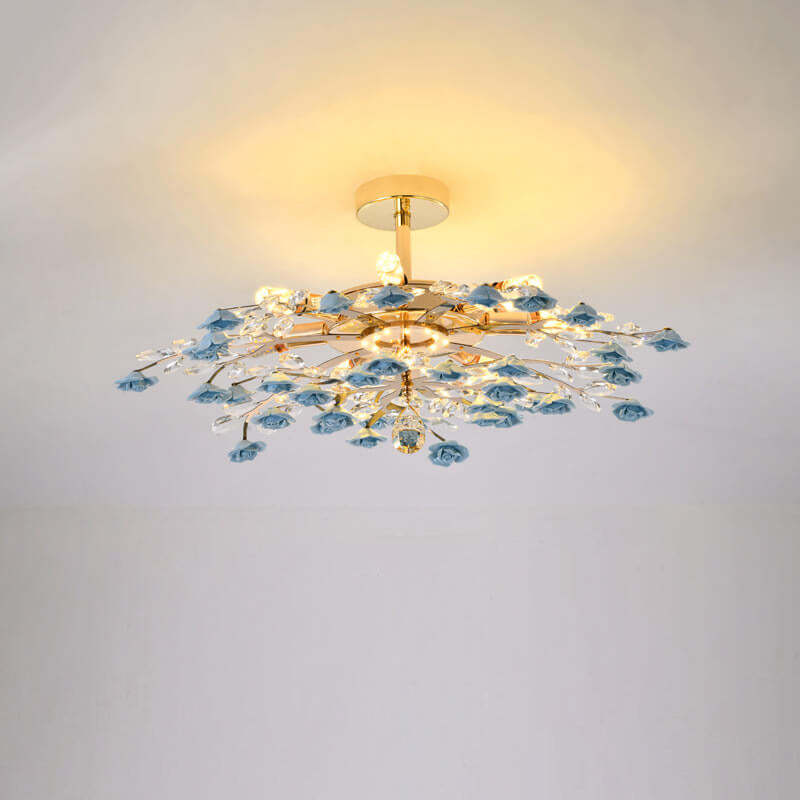 Modern Luxury Rose Iron Ceramic Crystal Chandelier