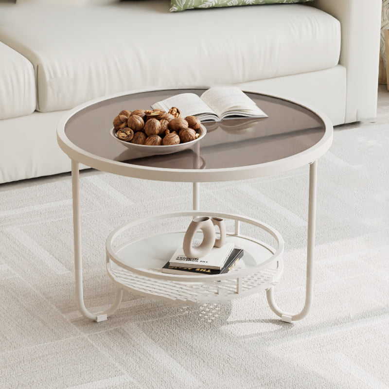 Modern Round Striped Glass Metal Coffee Table — Black / Tea Color Glass