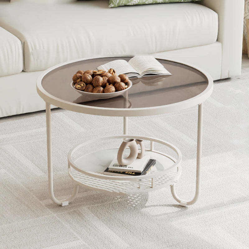 Black metal striped round coffee tables - minimalist — Medium / Tea Color Glass / White