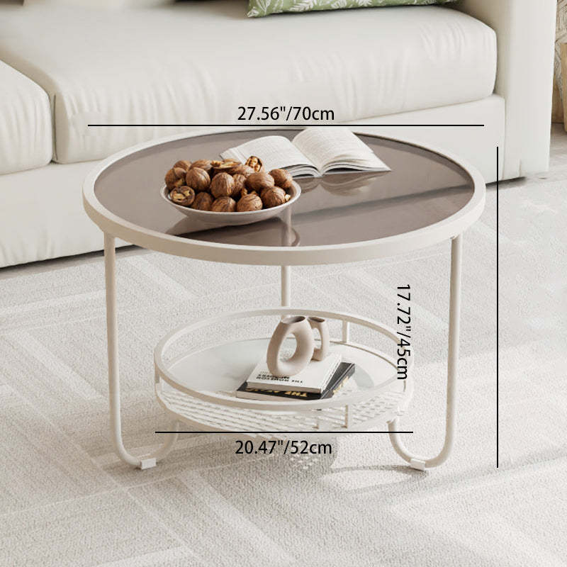 Modern Round Striped Glass Metal Coffee Table — Black / Striped Glass
