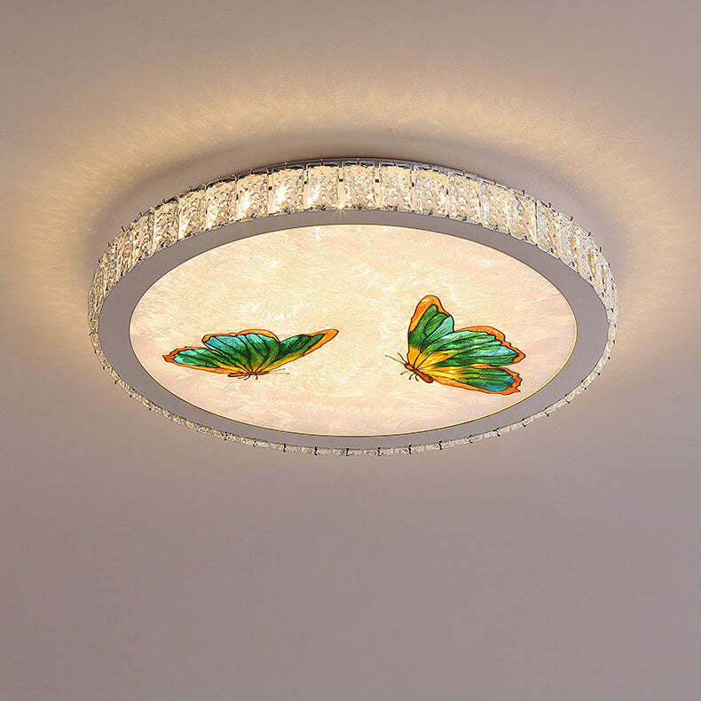 Modern Luxury Enamel Crystal Round LED Flush Mount Light