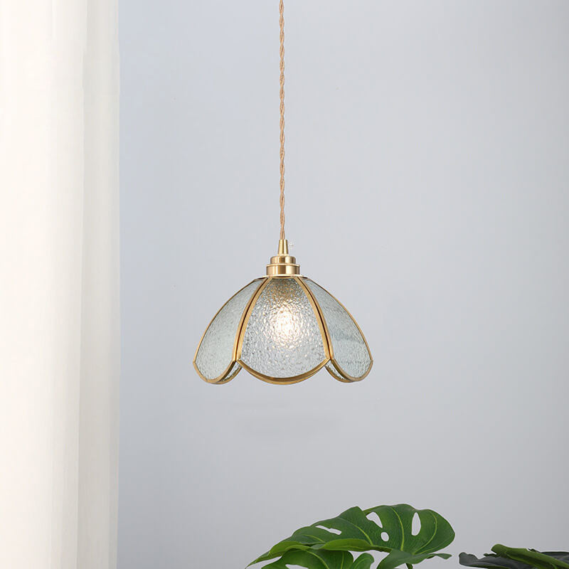 Japanese Vintage Brass Stained Glass Cone Pendant