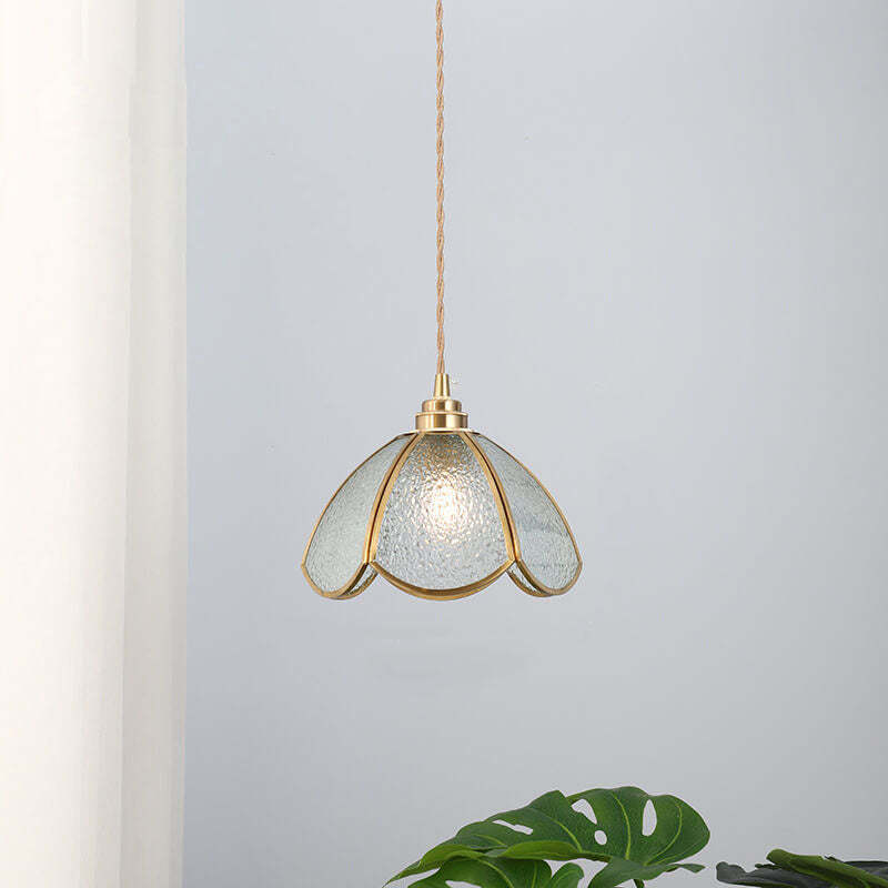 Japanese Vintage Brass Stained Glass Cone Pendant