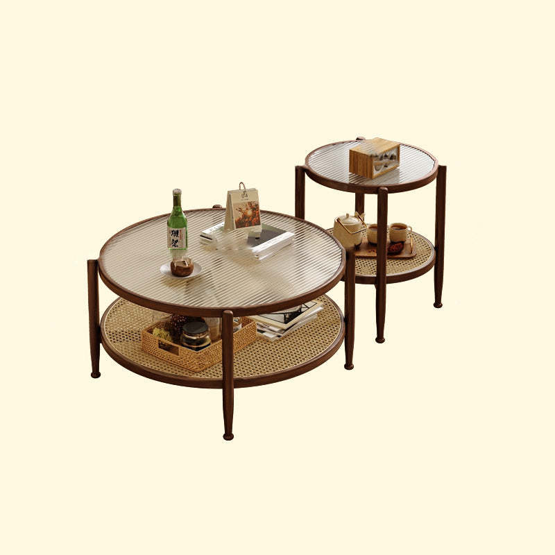 Japanese Glass Rattan Solid Wood End Table