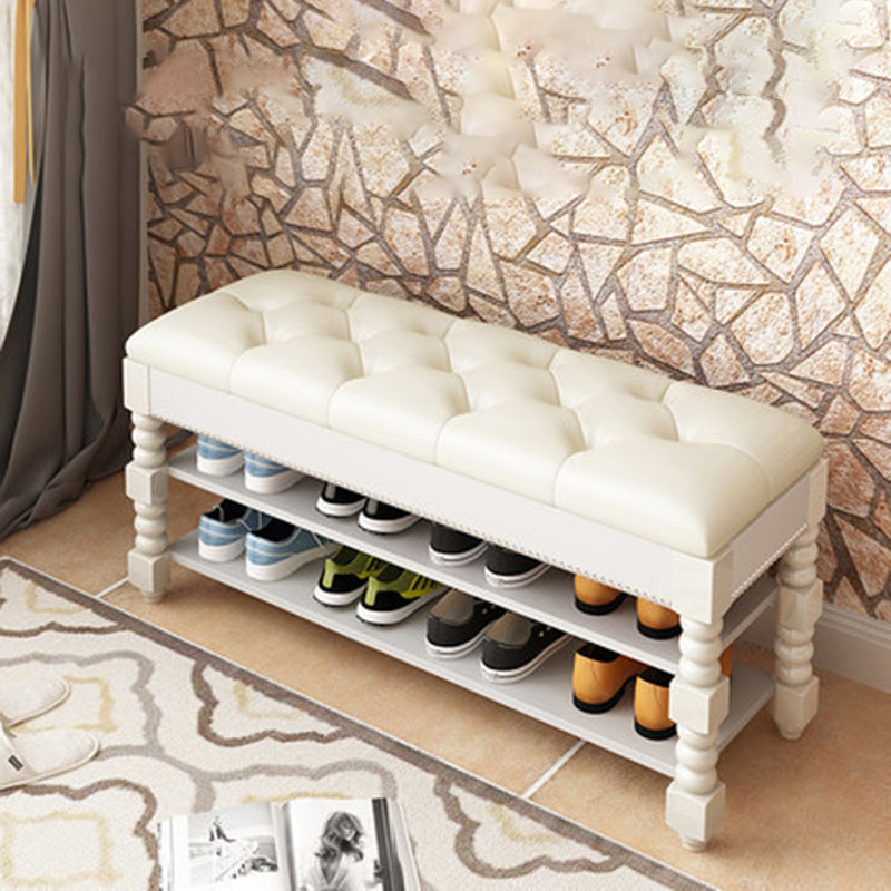 Vintage Microfiber Leather Wood Ball Shoe Storage 2-Shelf