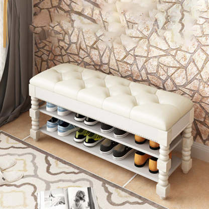 Vintage Microfiber Leather Wood Ball Shoe Storage 2-Shelf