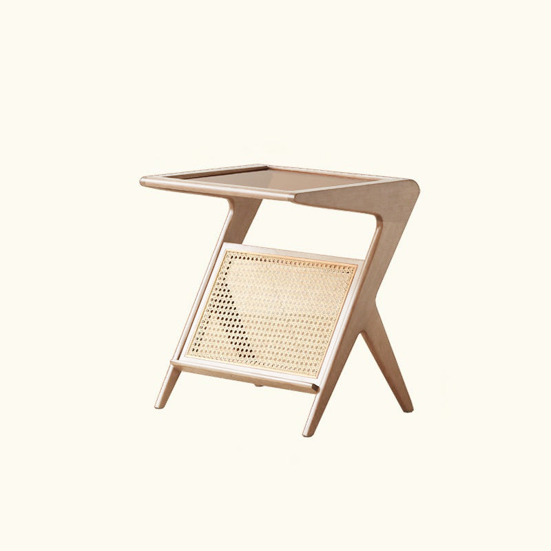 Japanese Rattan Rectangular Side Table 1-Shelf