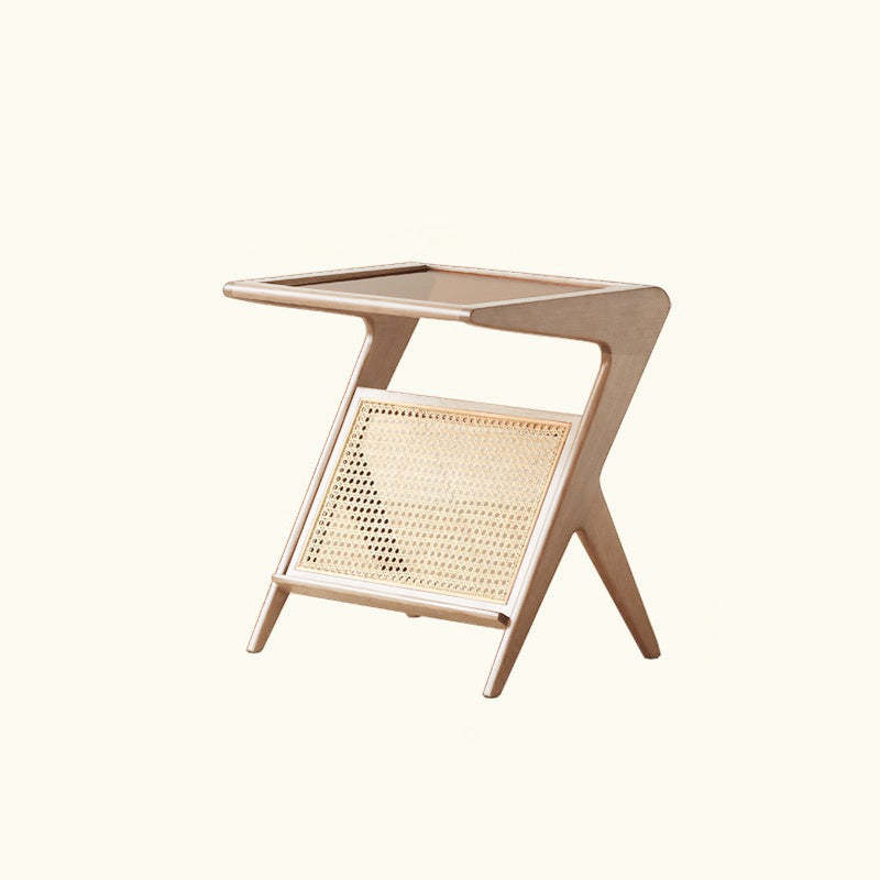 Japanese Rattan Rectangular Side Table 1-Shelf