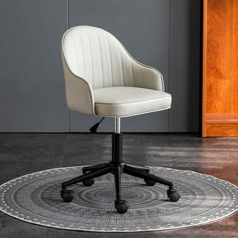 Modern Leather Steel Movable Desk Chair — Stainless Steel - Chrome / Green