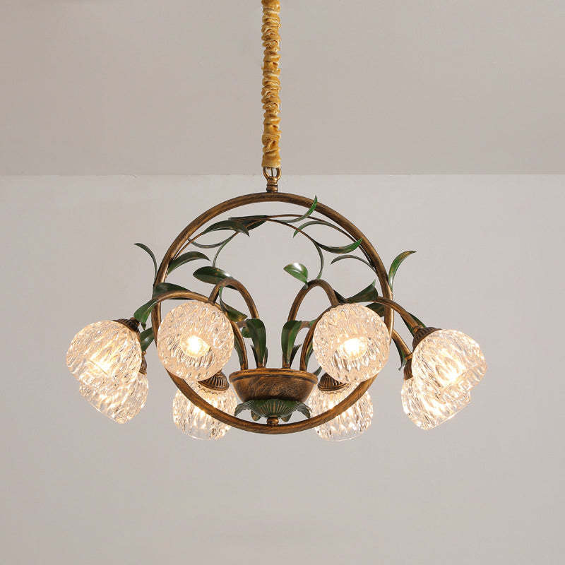 Art Deco Iron Lacquered Ring Tulip Glass Crystal Chandelier