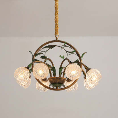 Art Deco Iron Lacquered Ring Tulip Glass Crystal Chandelier