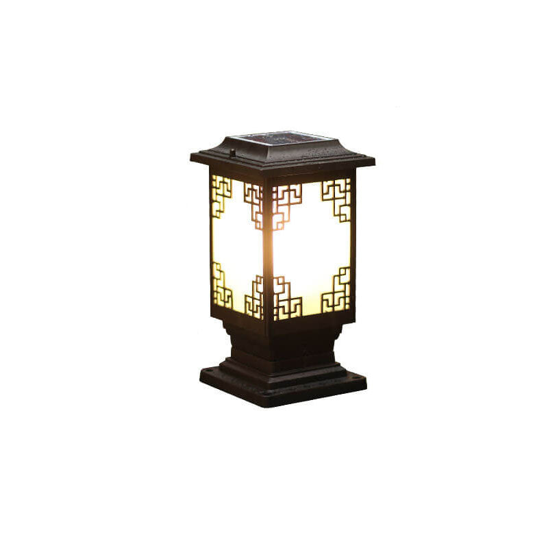 Solar Chinese Window Square Post Garden Light