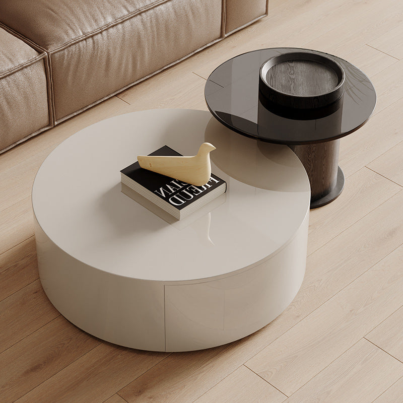 Minimalist Wood Metal Glass Coffee Table Set — Coffee Table - Small / Khaki