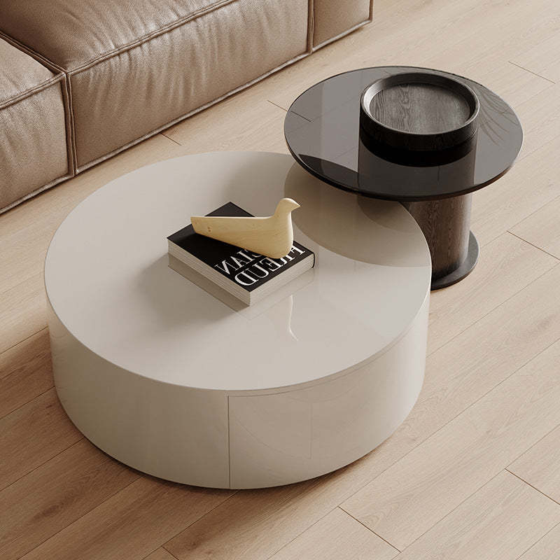 Minimalist Wood Metal Glass Coffee Table Set — Coffee Table - Small / Khaki
