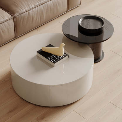 Minimalist Wood Metal Glass Coffee Table Set — Coffee Table - Small / Khaki