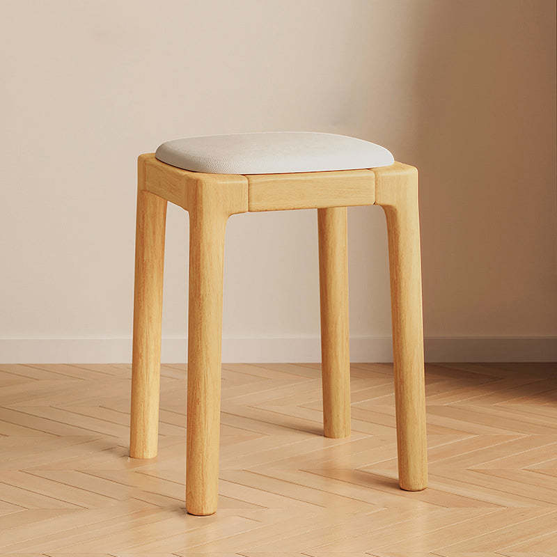 Modern Wood Leather Backless Vanity Stool