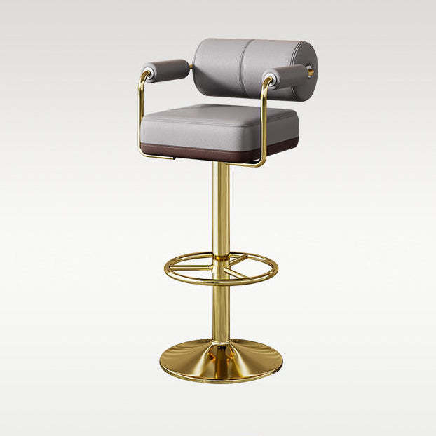 Modern Cylindrical Leather Metal Bar Stool