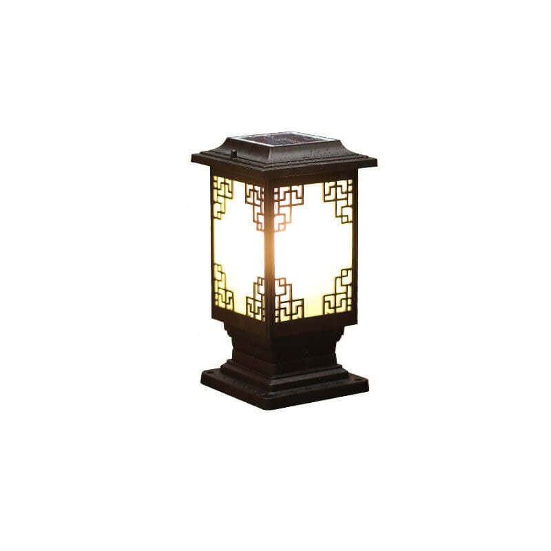 Solar Chinese Window Square Post Garden Light