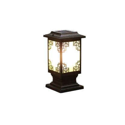 Solar Chinese Window Square Post Garden Light