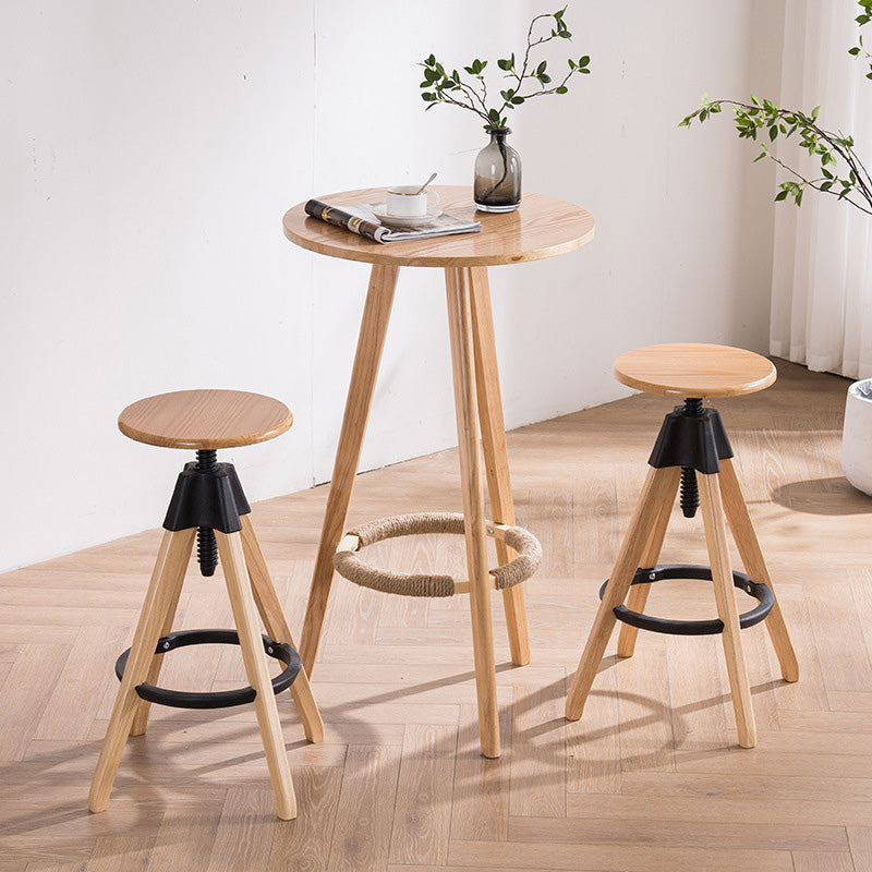Vintage Solid Wood Nylon Adjustable Swivel Counter Stool — Wood Color