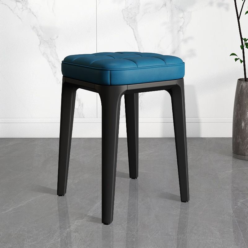 Contemporary Plaid Microfiber Leather Square Vanity Stool