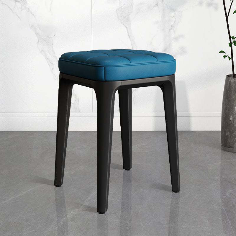 Contemporary Plaid Microfiber Leather Square Vanity Stool
