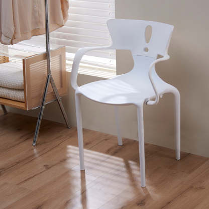 Nordic Curved Plastic Dining Chair — Green + White Backrest