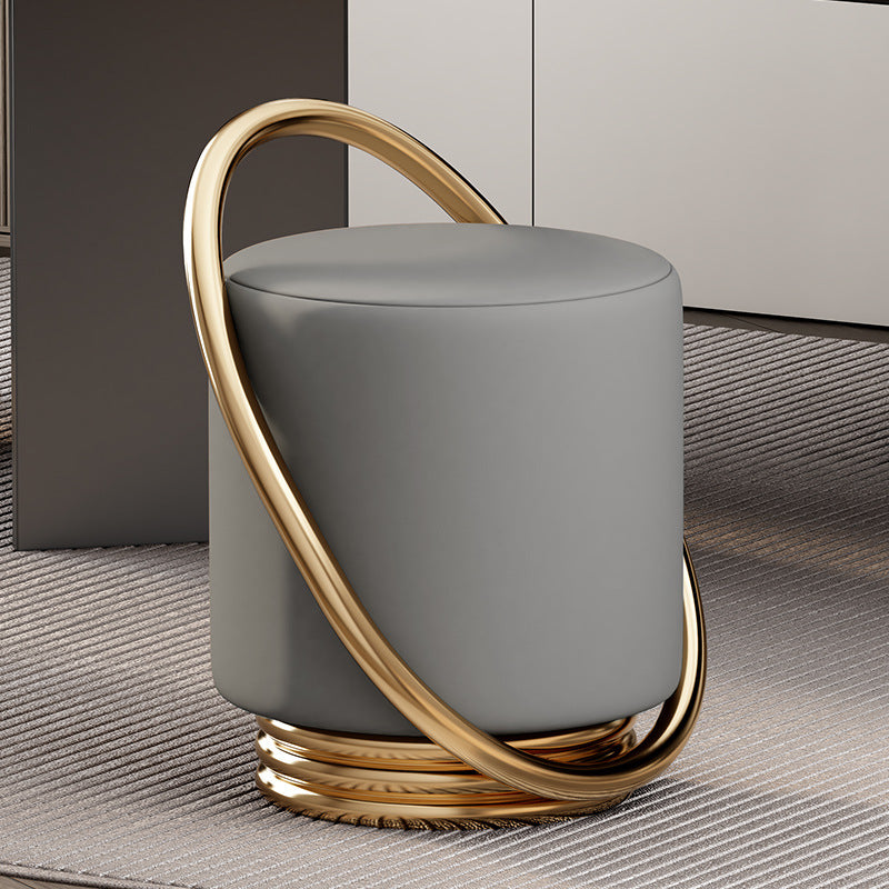 Contemporary Microfiber Leather Cylinder Vanity Stool — B / Orange Seat + Black Frame