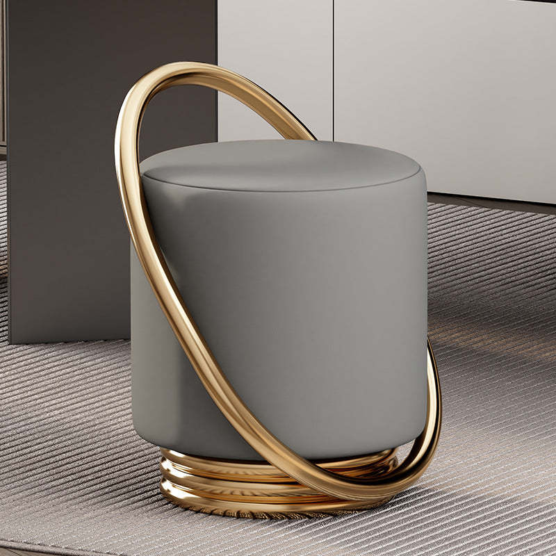 Contemporary Microfiber Leather Cylinder Vanity Stool — B / Orange Seat + Black Frame