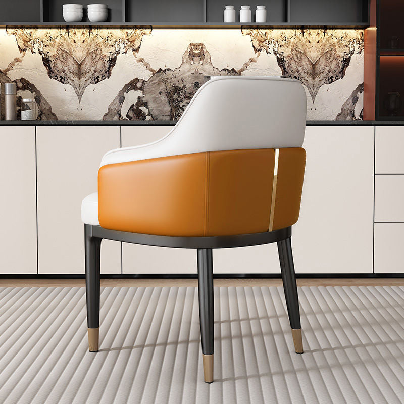 Modern Iron Leather Dining Chair with Armrest Backrest