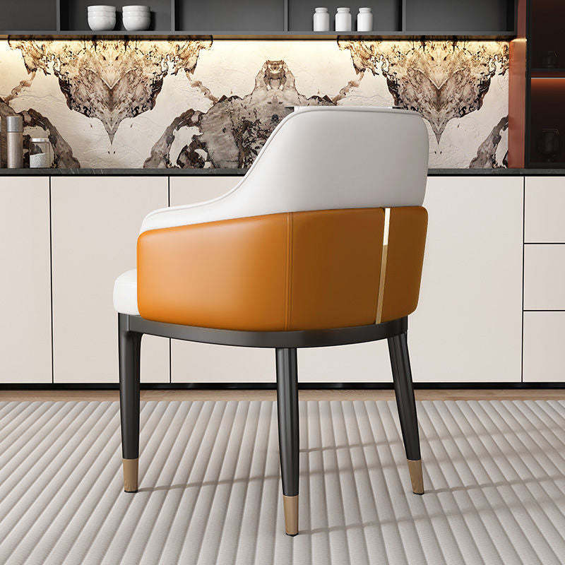 Modern Iron Leather Dining Chair with Armrest Backrest