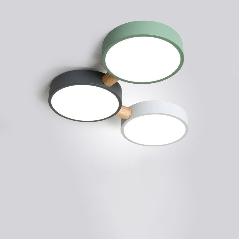 Scandinavian Macaron Iron Geometric Wood LED Flush Light