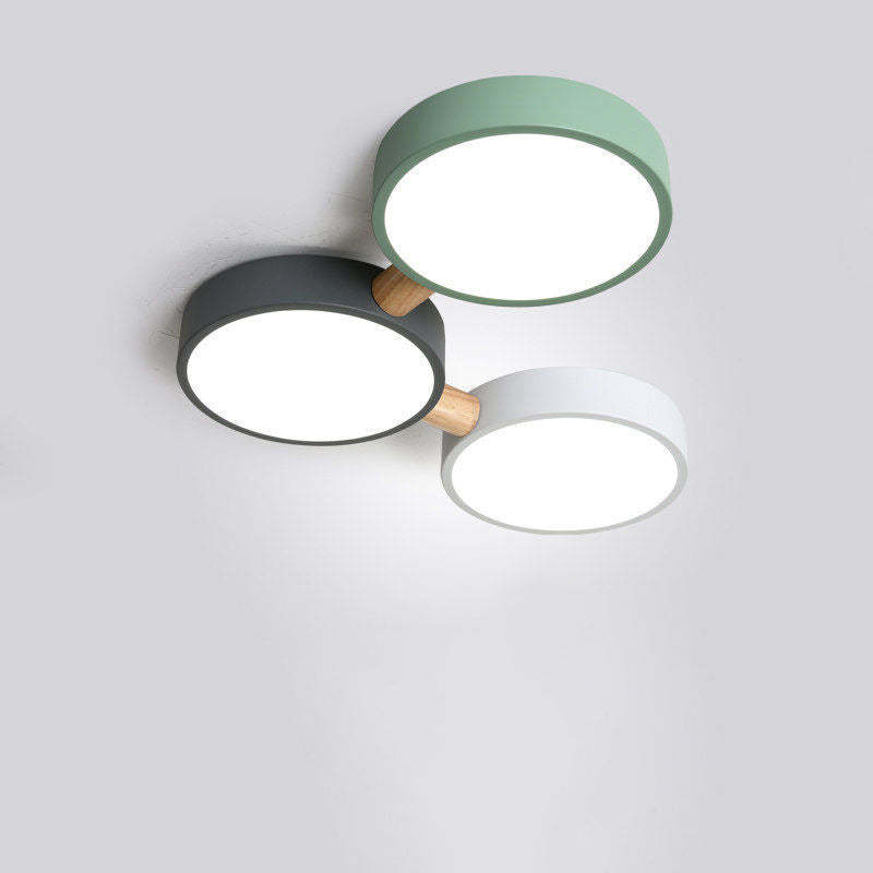 Scandinavian Macaron Iron Geometric Wood LED Flush Light