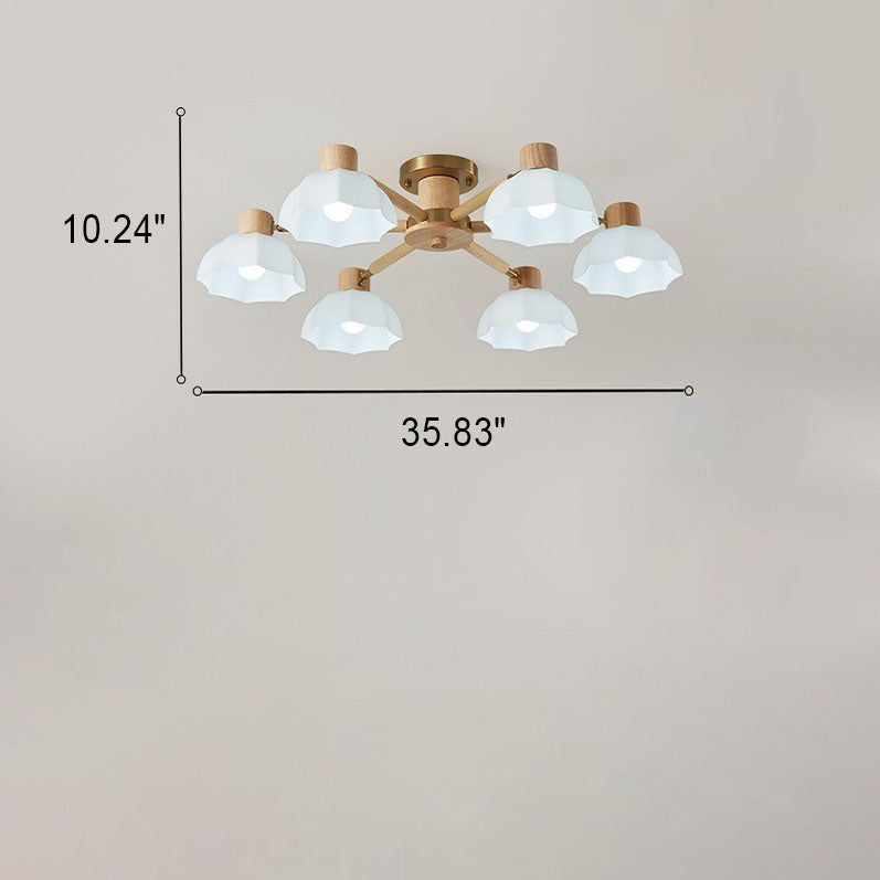 Japanese Wabi-Sabi Rubberwood Glass Flush Light
