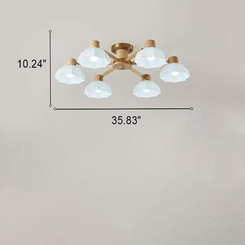 Japanese Wabi-Sabi Rubberwood Glass Flush Light