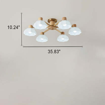 Japanese Wabi-Sabi Rubberwood Glass Flush Light