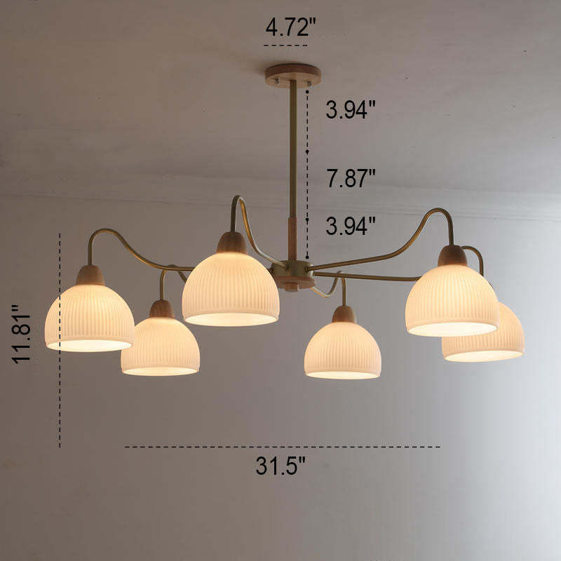 Nordic Japanese Glass Round Wood Chandelier