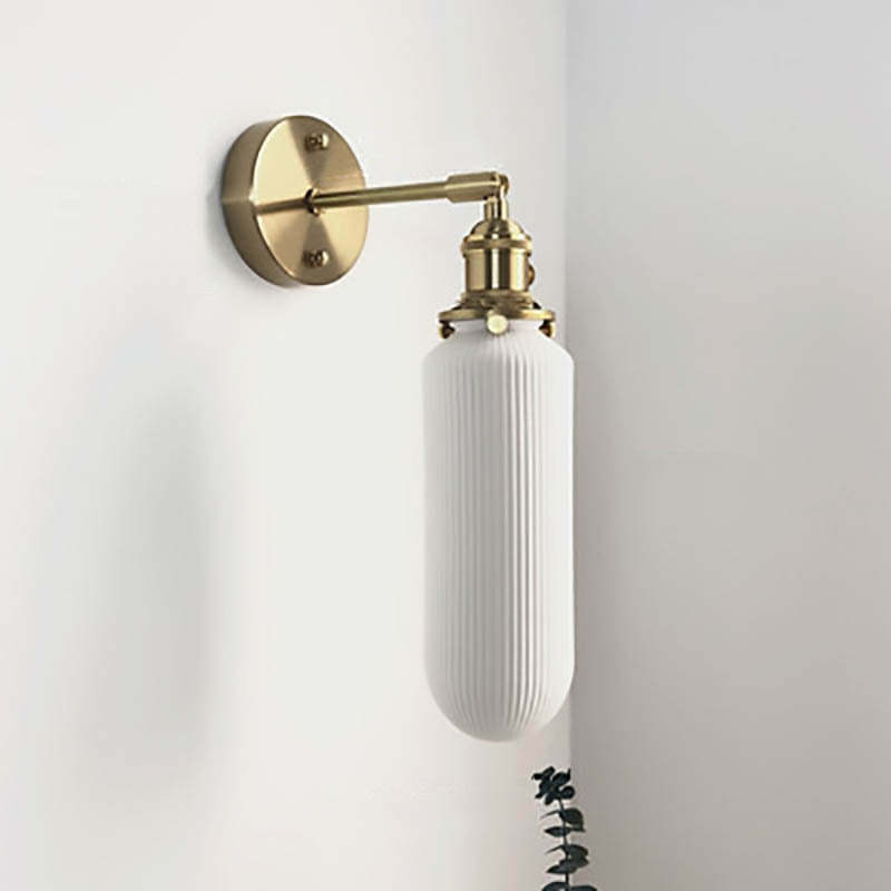 Japanese Retro Cylinder Oval Brass Lucite Wall Sconce