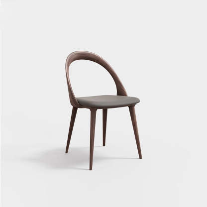Traditional Chinese Walnut Curved Dining Chair