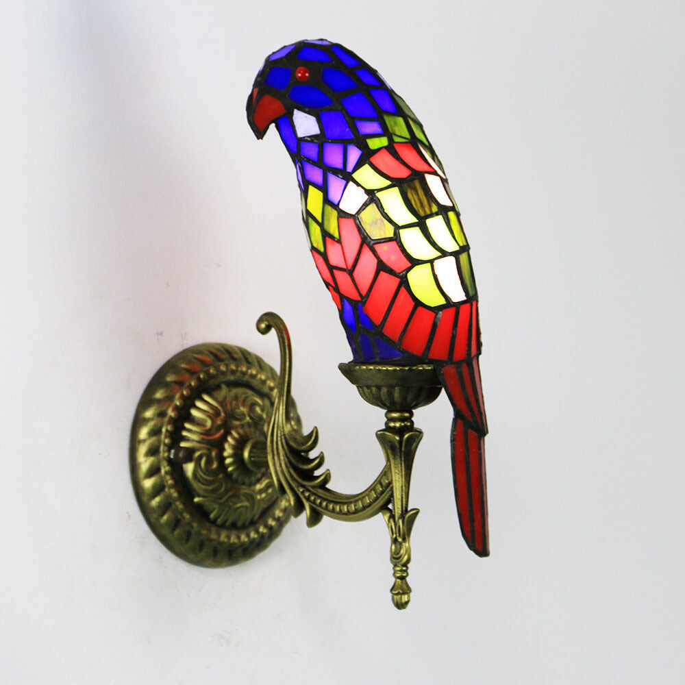 Tiffany Vintage Parrot Stained Glass Sconce