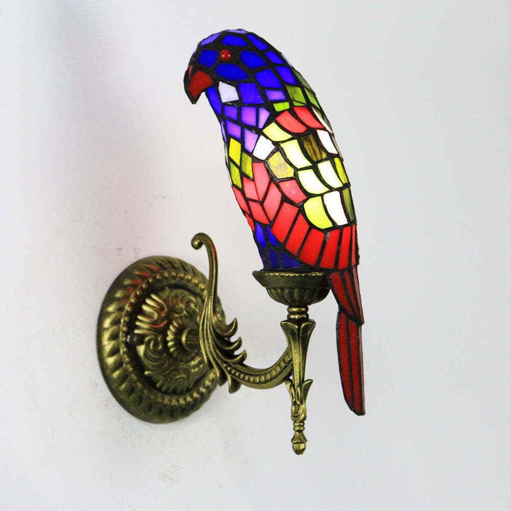 Tiffany Vintage Parrot Stained Glass Sconce