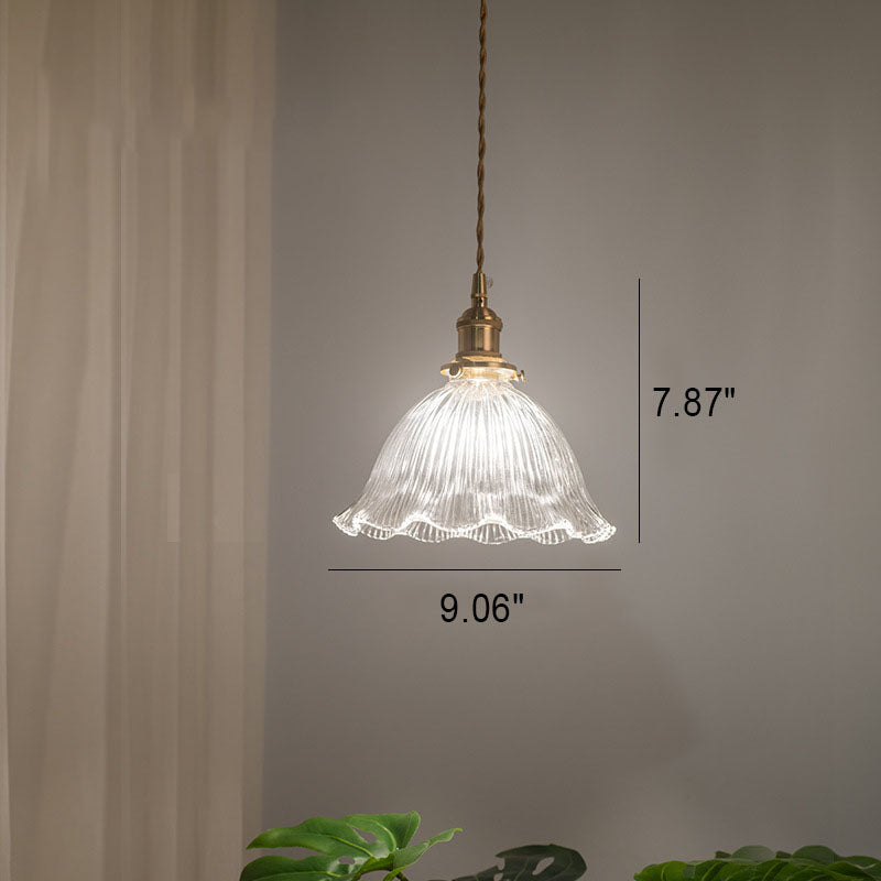 Nordic Vintage Clear Glass Flower Brass Pendant