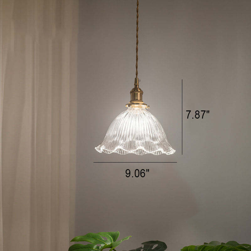 Nordic Vintage Clear Glass Flower Brass Pendant