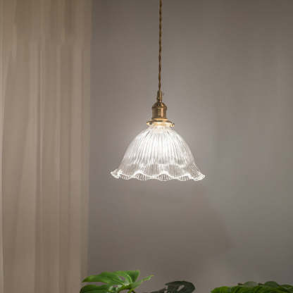 Nordic Vintage Clear Glass Flower Brass Pendant