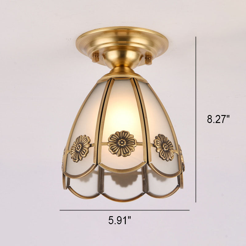 European Brass Glass Cone Ceiling Light