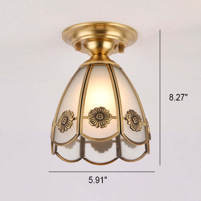 European Brass Glass Cone Ceiling Light