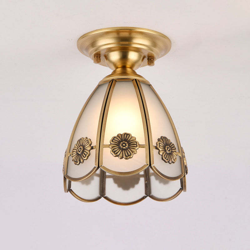 European Brass Glass Cone Ceiling Light
