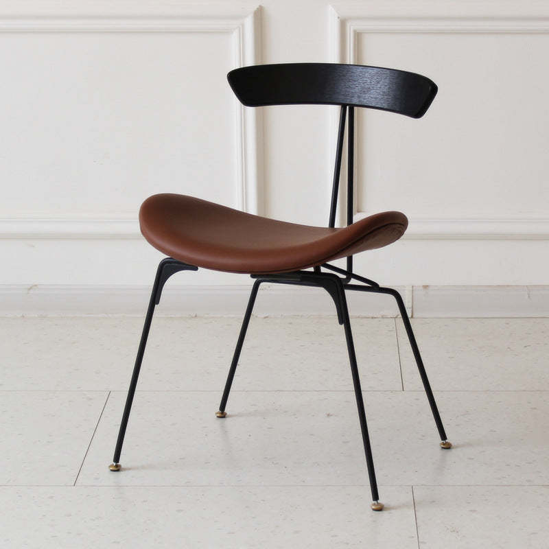 Industrial Ant Arch Wood Leather Dining Chair — Light Brown - Leather / Light Brown