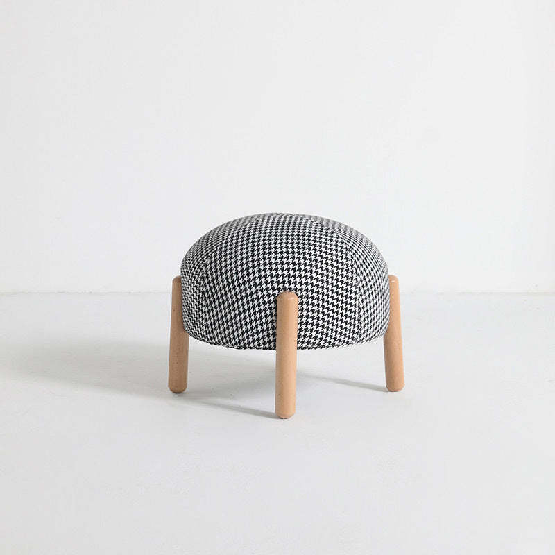 Gray linen wood pouf ladybug low stools - nordic